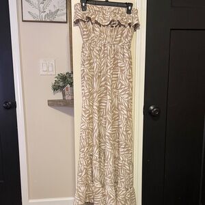 Cato Tan Leaf Print Jumpsuit